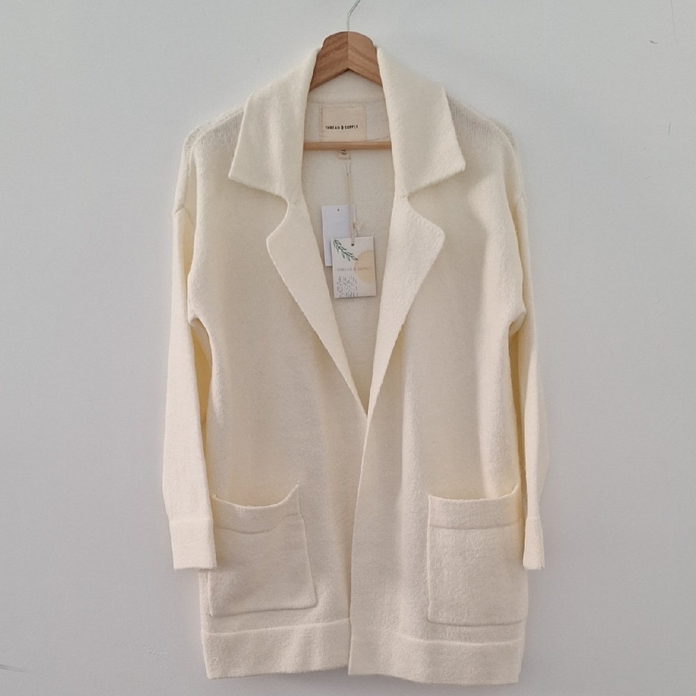 Thread & Supply Cream Open-Front Cardigan
